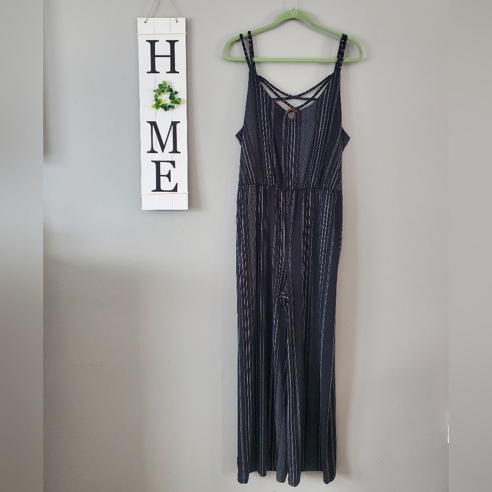 Maurices Strappy Striped Jumpsuit Large